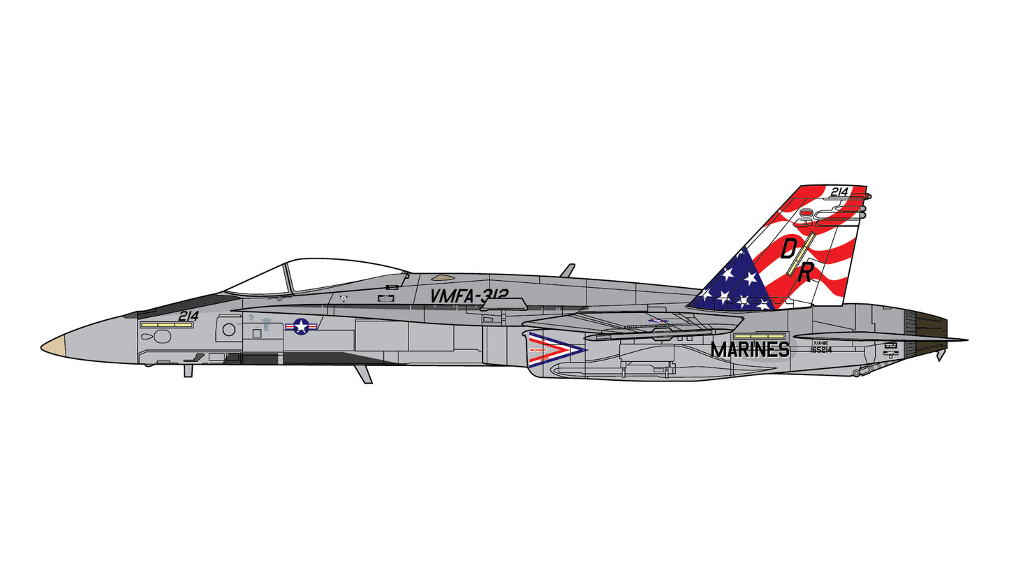 Pre-Order Gemini Jets GAUSM10005 1:72 U.S. Marine Corps F/A-18C Hornet 165214 VMFA-312, U.S. flag design on tail
