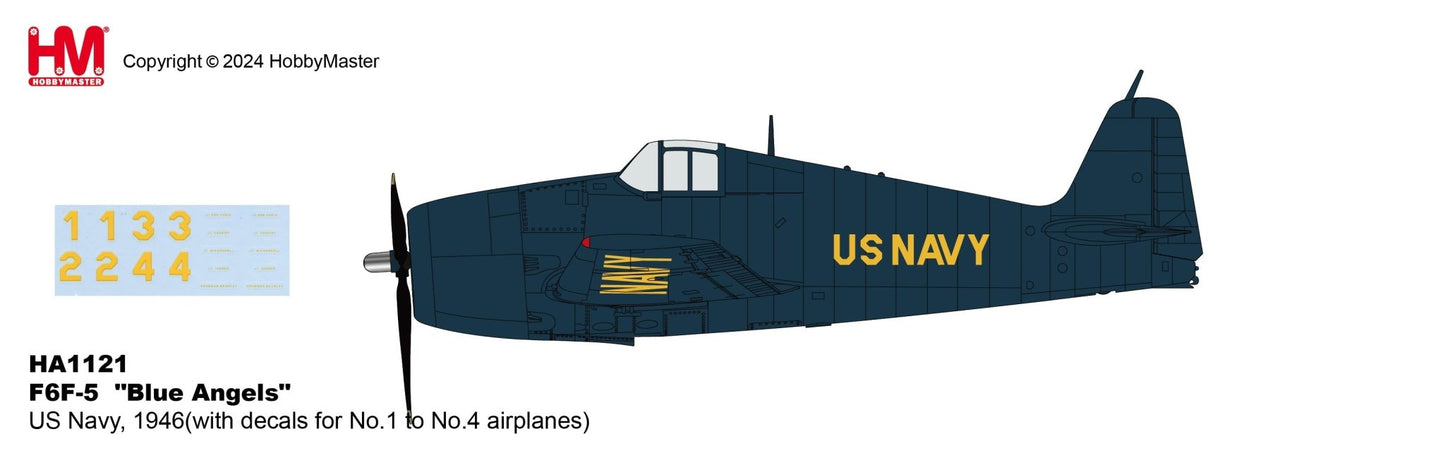 Hobby Master HA1121 1:72 F6F - 5 "Blue Angels" US Navy, 1946 (with decals for No.1 to No.4 airplanes)