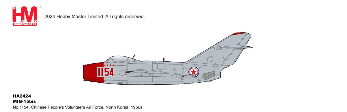 Hobby Master HA2424 1:72 MIG - 15bis No.1154, Chinese People's Volunteers Air Force, North Korea, 1950s HA2424