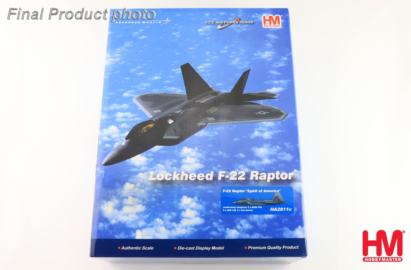 Hobby Master HA2811C 1:72 F - 22 Raptor "Spirit of America" (underwing weapons: 2 x AGM - 158, 8 x AIM - 120, 2 x fuel tanks)
