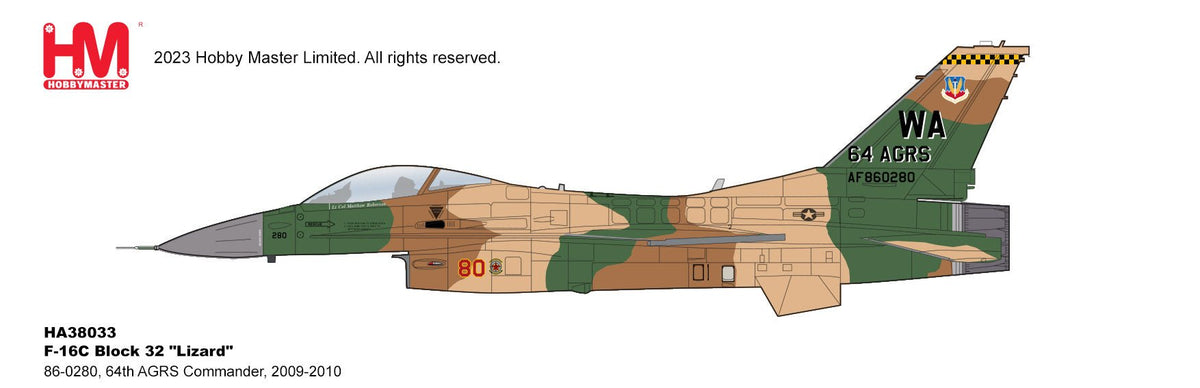 Hobby Master HA38033 1:72 F - 16C Block 32 "Lizard" 86 - 0280, 64th AGRS Commander, 2009 - 2010 HA38033