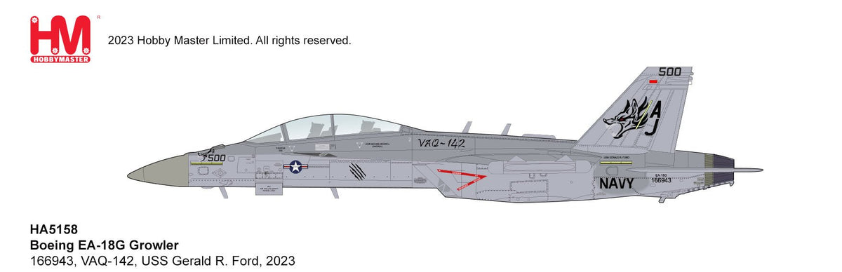 Hobby Master HA5158 1:72 EA - 18G Growler 166943, VAQ - 124, USS Gerald R. Ford, 2023