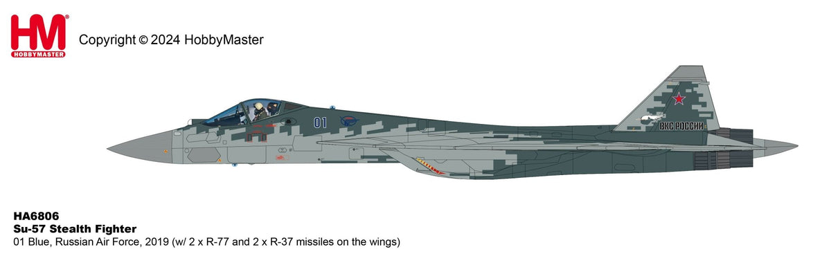 Hobby Master HA6806 1:72 Su - 57 Stealth Fighter 01 Blue, Russian Air Force, 2019 (w/ 2 x R - 77 and 2 x R - 37 missiles on the wings)