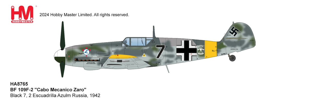 Hobby Master HA8765 1:48 BF 109F - 2 "Cabo Mecanico Zaro" Black 7, 2 Escuadrilla Azulm, Russia, 1942