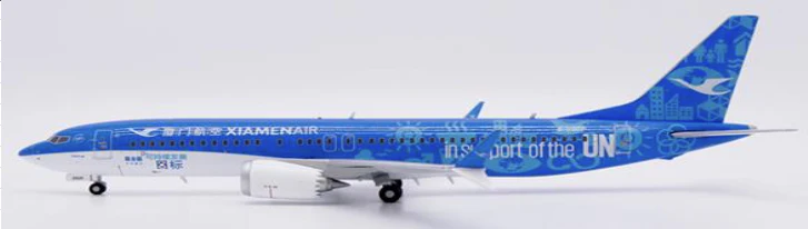 Pre-Order JC Wings LH2488 1:200 Xiamen Airlines Boeing 737 MAX 8 "in support of the UN" Reg: B-20CP