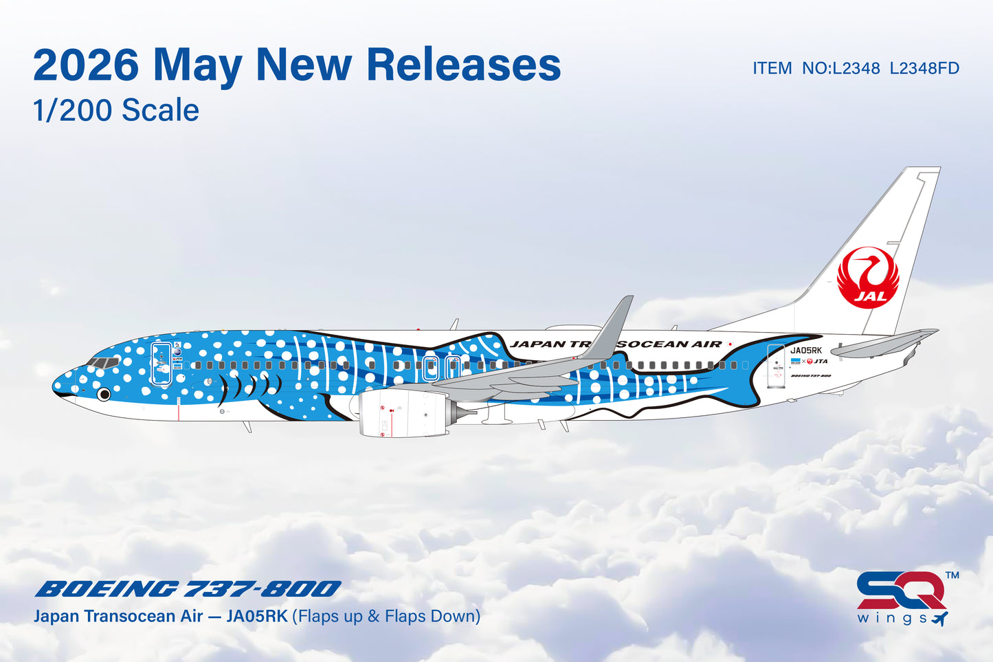 Pre-Order SQ Wings L2348FD 1:200 Japan Transocean Air B737-800 JA05RK Jinbei Jet/"Flaps Down"