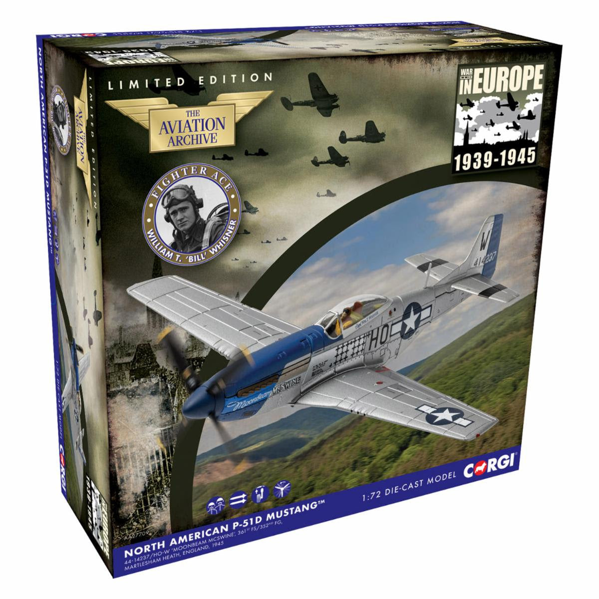 Pre-Order Corgi AA27709 1:72 North American P-51D Mustang, ‘Moonbeam McSWINE’, William T. ‘Bill’ Whisner Jr, 1945