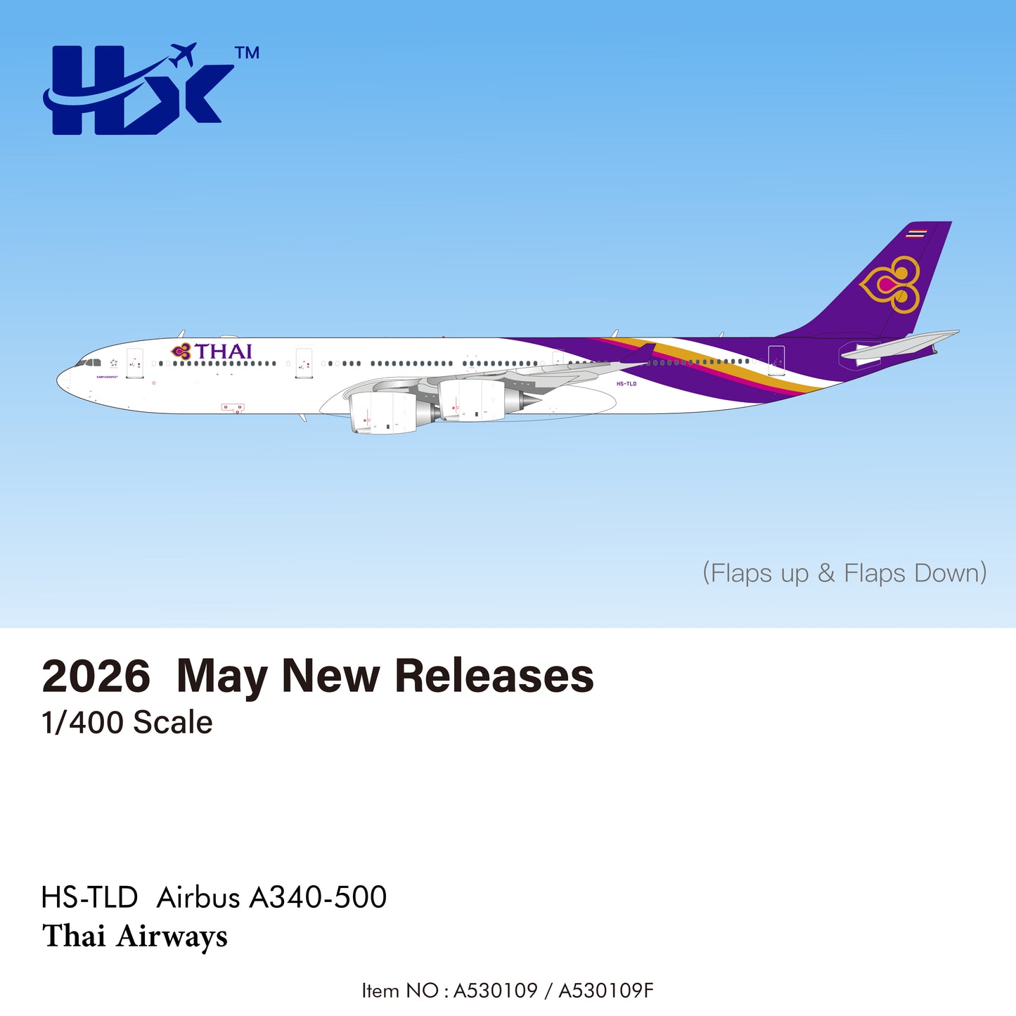 Pre-Order HX Models A530109 1:400 Thai Airways Airbus A340-500 HS-TLD