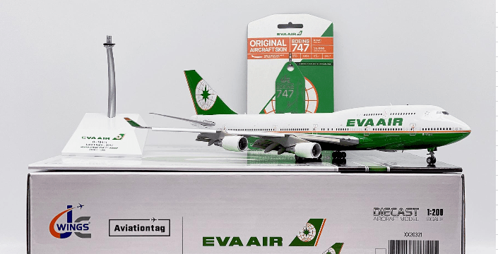 JC Wings JC2EVA0321 1:200 EVA Air Boeing 747 - 400 B - 16411 (with limited edition Aviationtag)