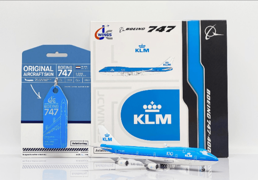 JC Wings JC4KLM0117A 1:400 KLM Boeing 747 - 400 PH - BFG "100" (with limited edition Aviationtag) (Flaps Down)