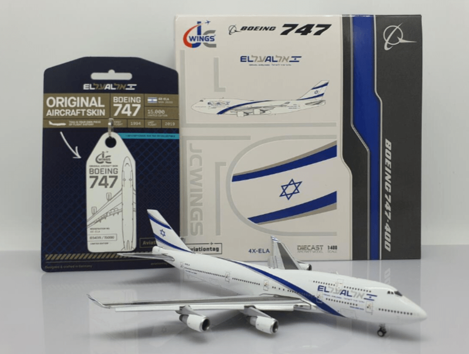 JC Wings XX40108A 1:400 El Al Boeing 747 - 400 (With Aviationtag) (Flaps Down)