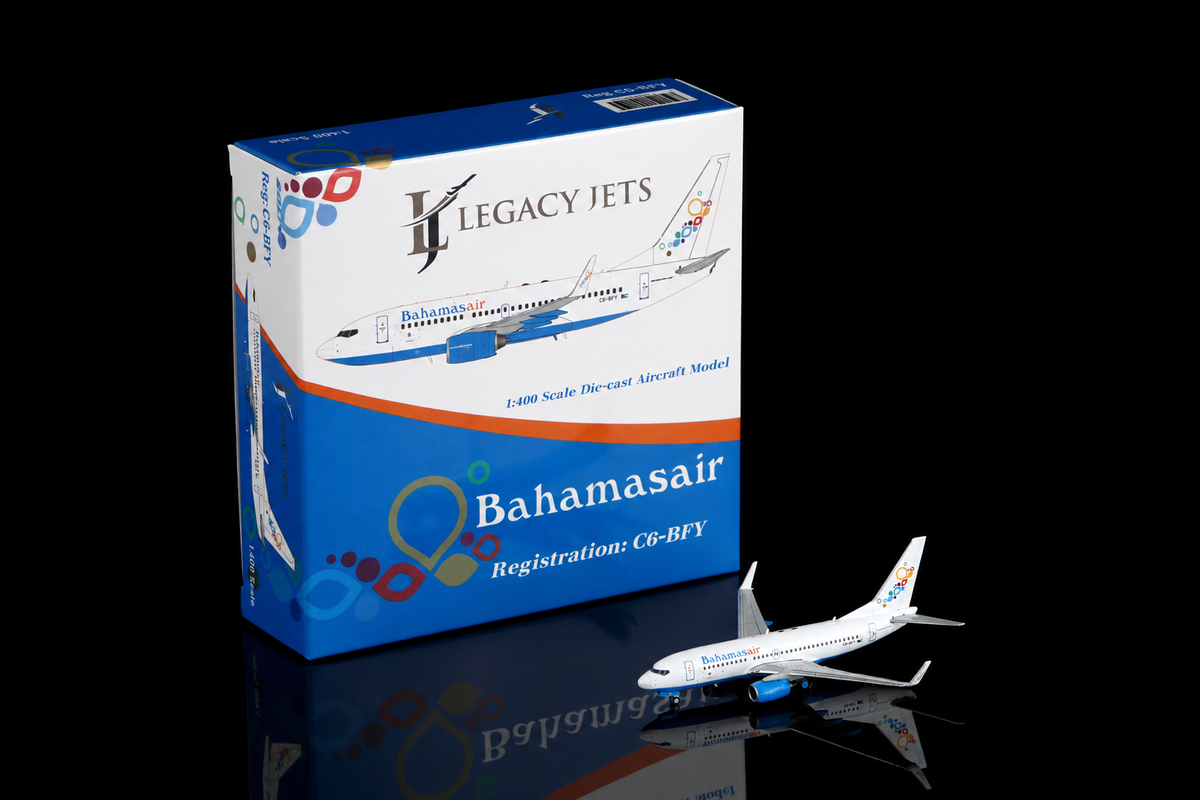 Legacy Jets 1:400 scale Bahamasair Boeing 737-700 C6-BFY diecast model airplane