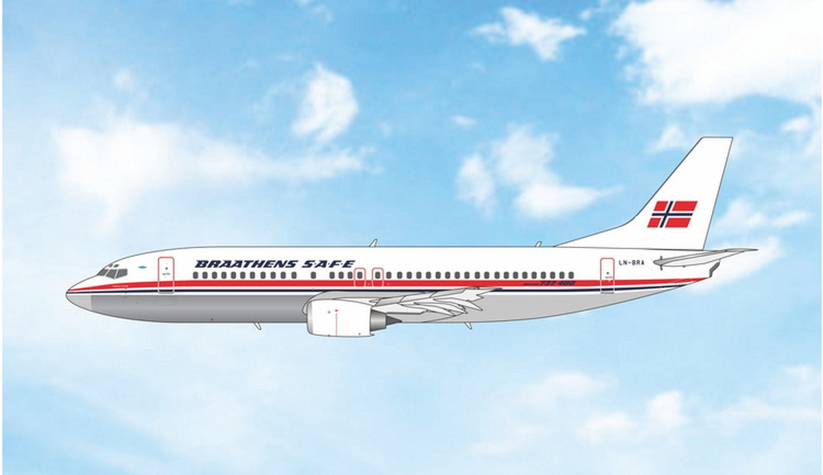 Phoenix Models 1:400 scale Braathens SAFE B737-400 LN-BRA diecast model airplane