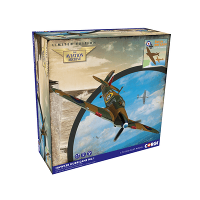 Pre - Order Corgi AA27609 1:72 Hawker Hurricane Mk.I RAF No.601 P/O 'Billy' Fiske (Battle of Britain 85)