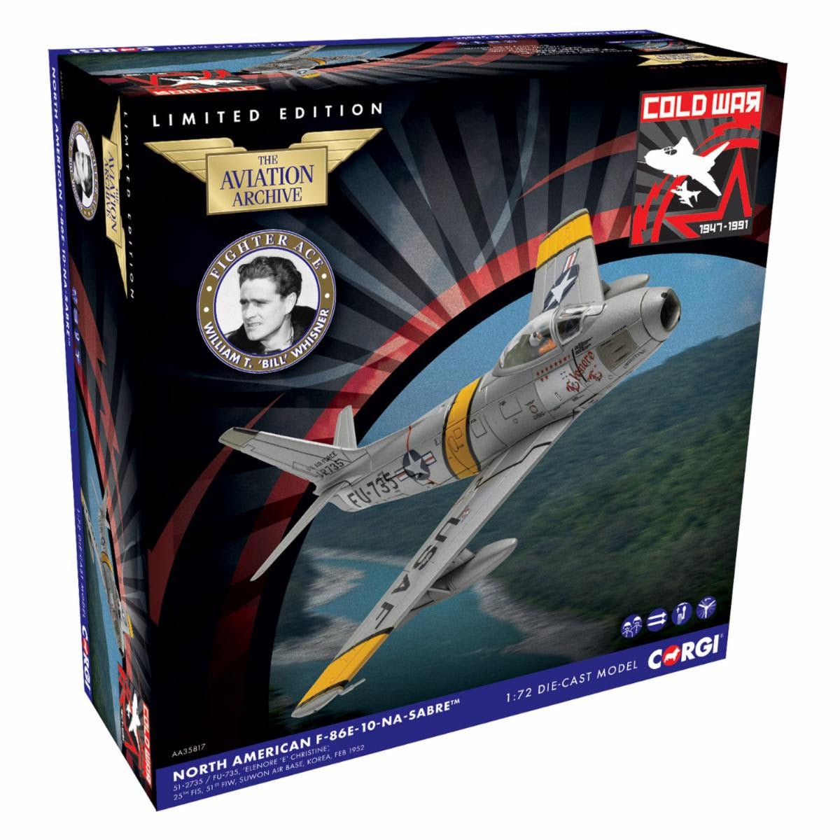 Pre - Order Corgi AA35817 1:72 North American F - 86E Sabre, Eleanor ‘E’ CHRISTINE, William T. ‘Bill’ Whisner Jr, 1952