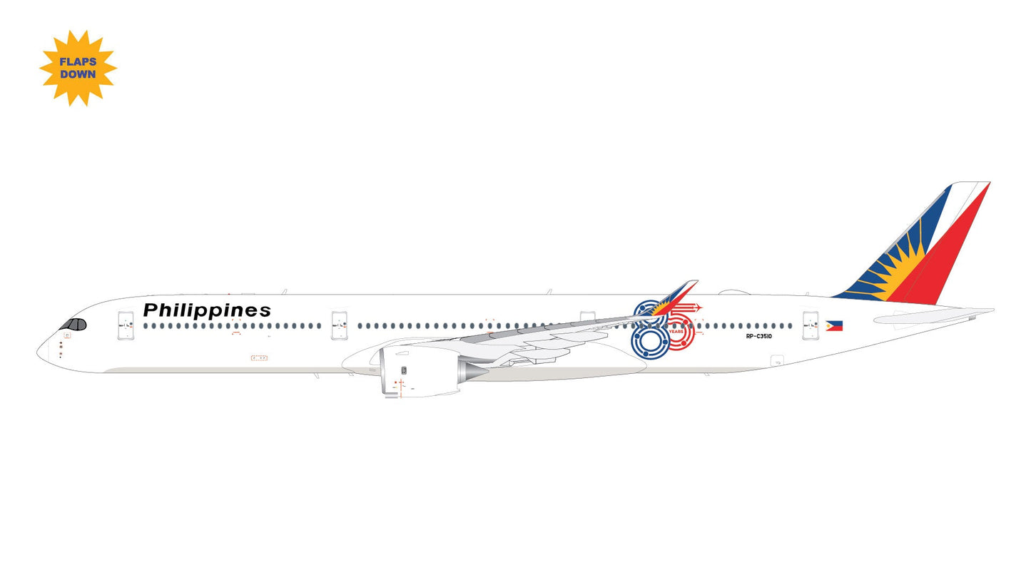 Pre - Order Gemini Jets G2PAL1498F 1:200 Philippine Airlines A350 - 1000 RP - C3510 "85 Years," "Flaps Down"