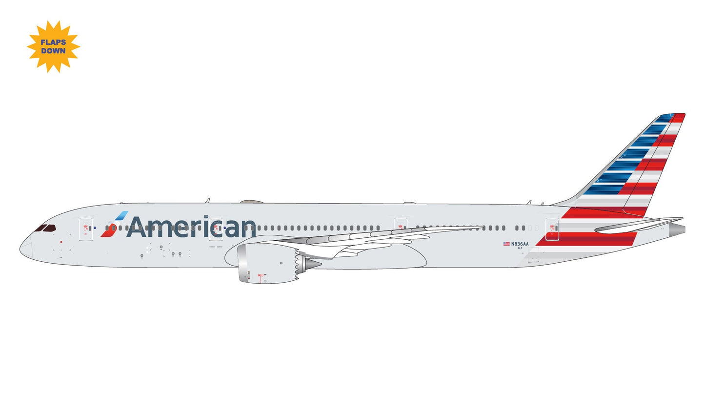 Pre - Order Gemini Jets GJAAL2356F 1:400 American Airlines B787 - 9 N836AA (flaps down)