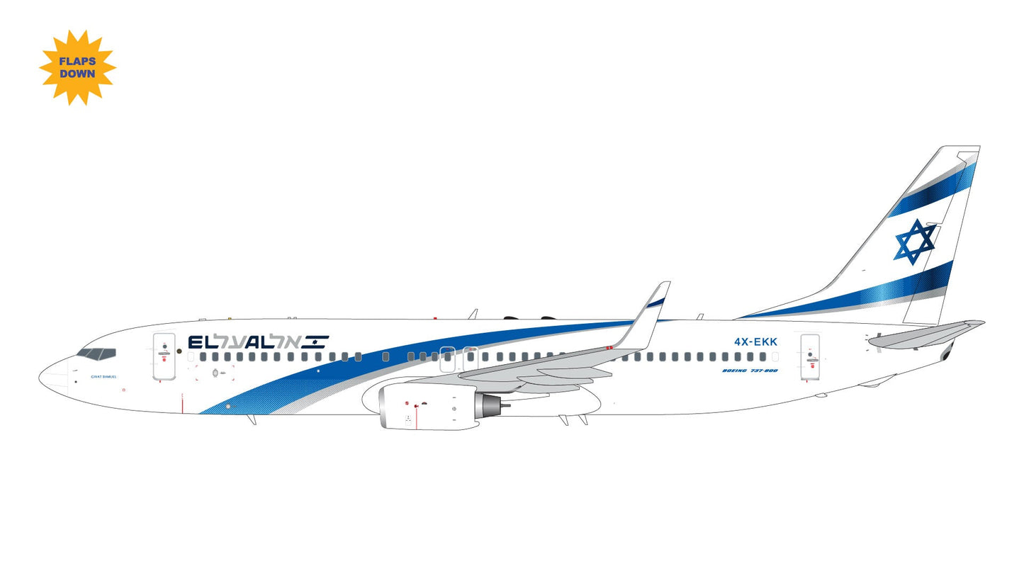 Pre - Order Gemini Jets GJELY2300F 1:200 El Al Israel Airlines B737 - 800W 4X - EKK (flaps down)