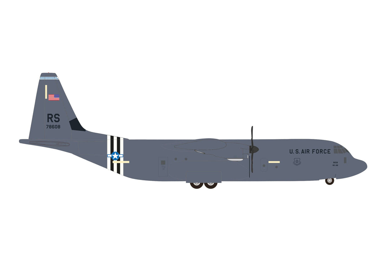 Pre - Order Herpa Wings 537452 1:500 USAF C - 130J Super Hercules 07 - 8608 37th Airlift Squadron, Ramstein Air Base