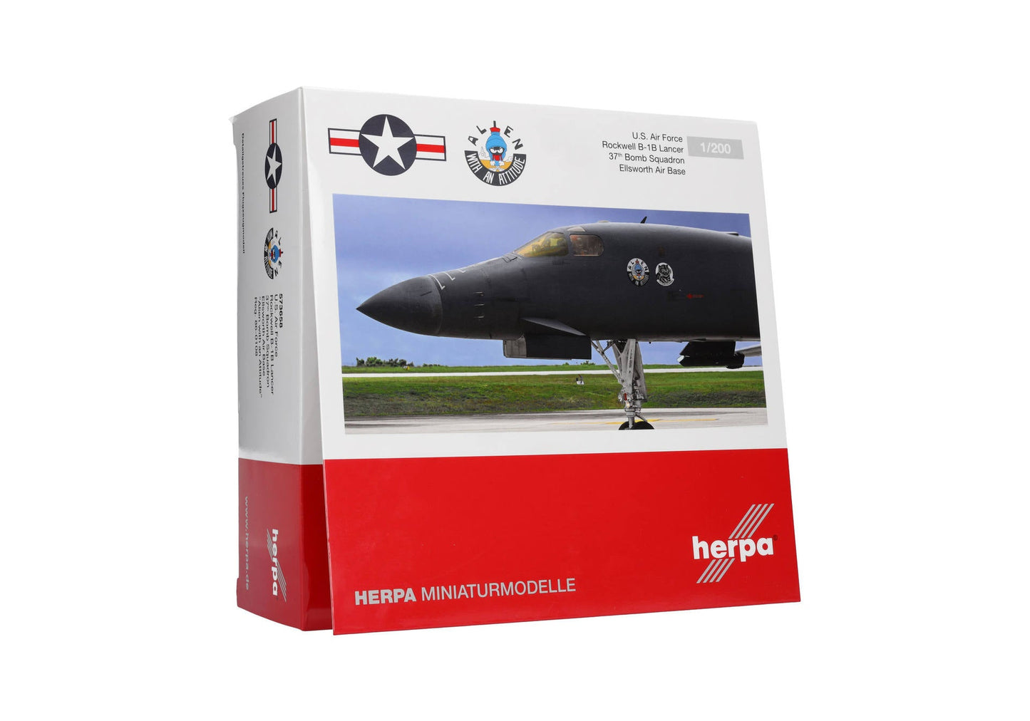 Pre - Order Herpa Wings 573658 1:200 USAF B - 1B Lancer 37th Bomb Sqn, Ellsworth AB "Alien with an Attitude" 86 - 0108
