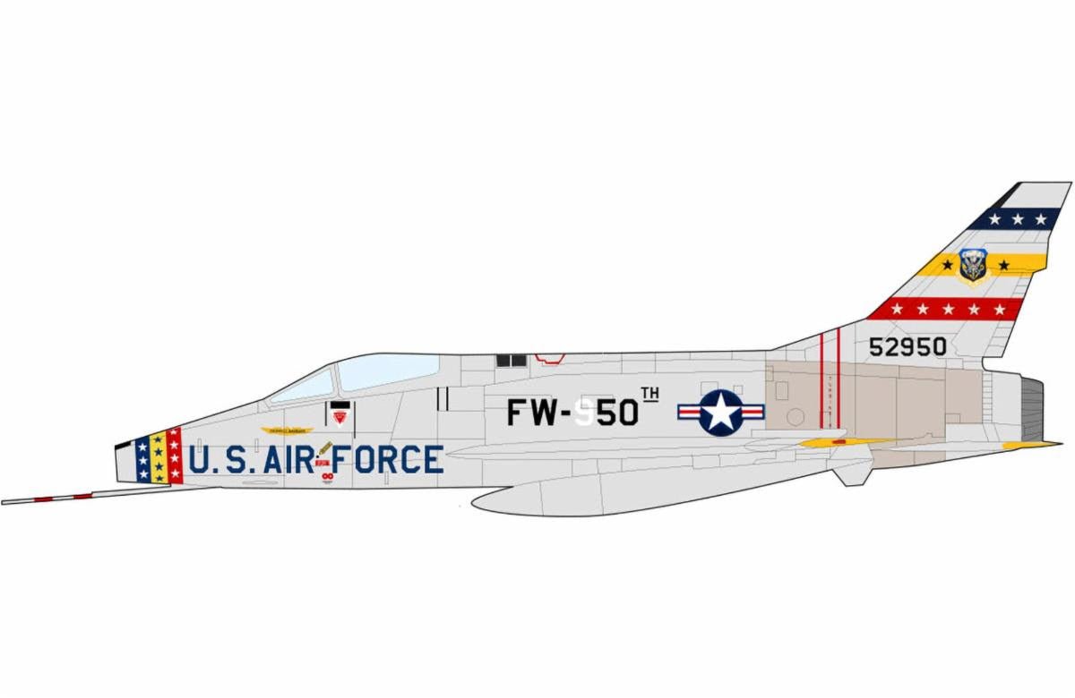 Pre - Order Hobby Master HA2128 1:72 F - 100D Super Sabre 55 - 2950, 81st TFS, 50th TFW, France 1958