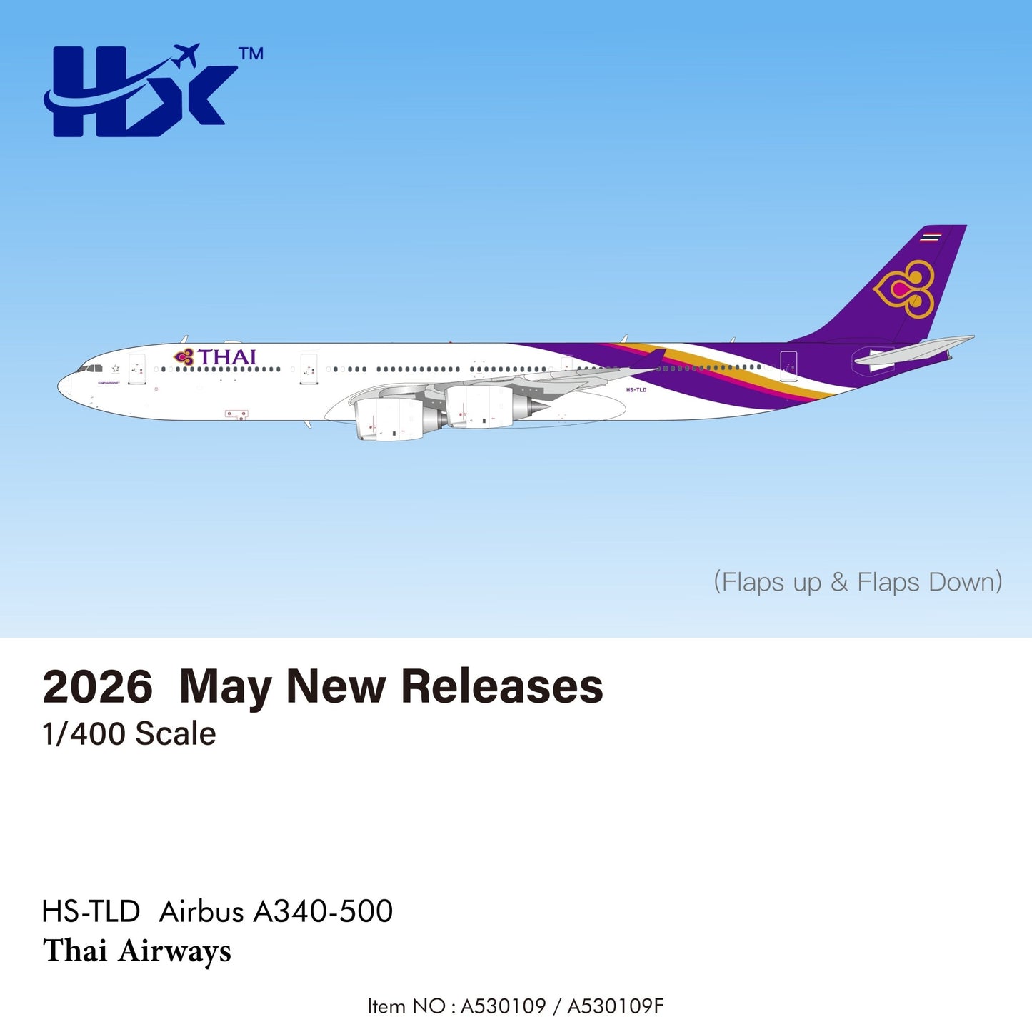 Pre - Order HX Models A530109 1:400 Thai Airways Airbus A340 - 500 HS - TLD
