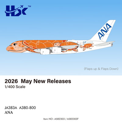 Pre - Order HX Models A582303F 1:400 ANA A380 "Flying Honu - Lani(Orange Turtle)"Flaps Down" JA383A