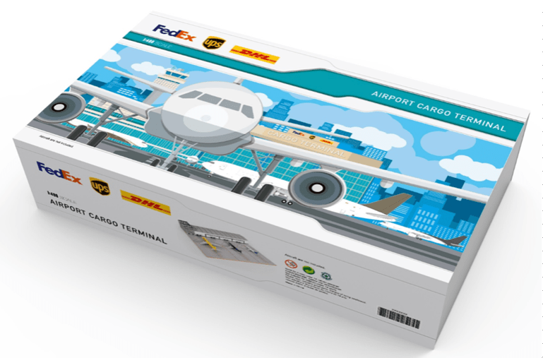 Pre - Order JC Wings AA - ACT - 4001 1:400 Airport Cargo Terminal Display Case with Apron