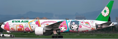 Pre - Order JC Wings SA4052A 1:400 EVA Airways Boeing 777 - 300(ER) "Sanrio Character" Reg: B - 16722 Flaps Down