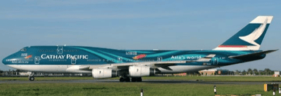 Pre - Order JC Wings SA4063A 1:400 Cathay Pacific Boeing 747 - 400 "Asia's World City" Reg: B - HOY "Flaps Down"