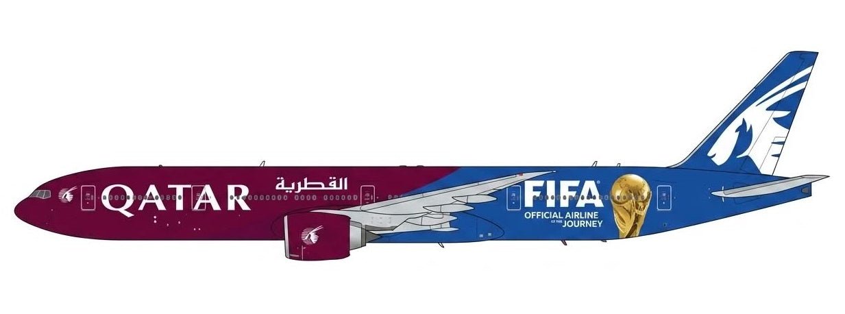 Pre-Order JC Wings SA4128A 1:400 Qatar Airways Boeing 777-300ER "Official Airline of the Journey" Reg: A7-BEH "Flaps Down"
