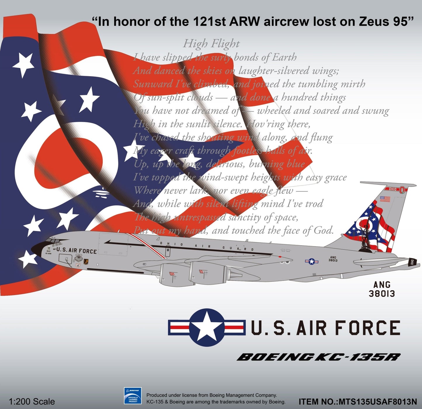 Pre-Order MTS Exclusive MTS135USAF8013N 1:200 KC-135R Stratotanker 63-8013 121st ARW Ohio ANG "In Honor of the Aircrew lost on Zeus 95"