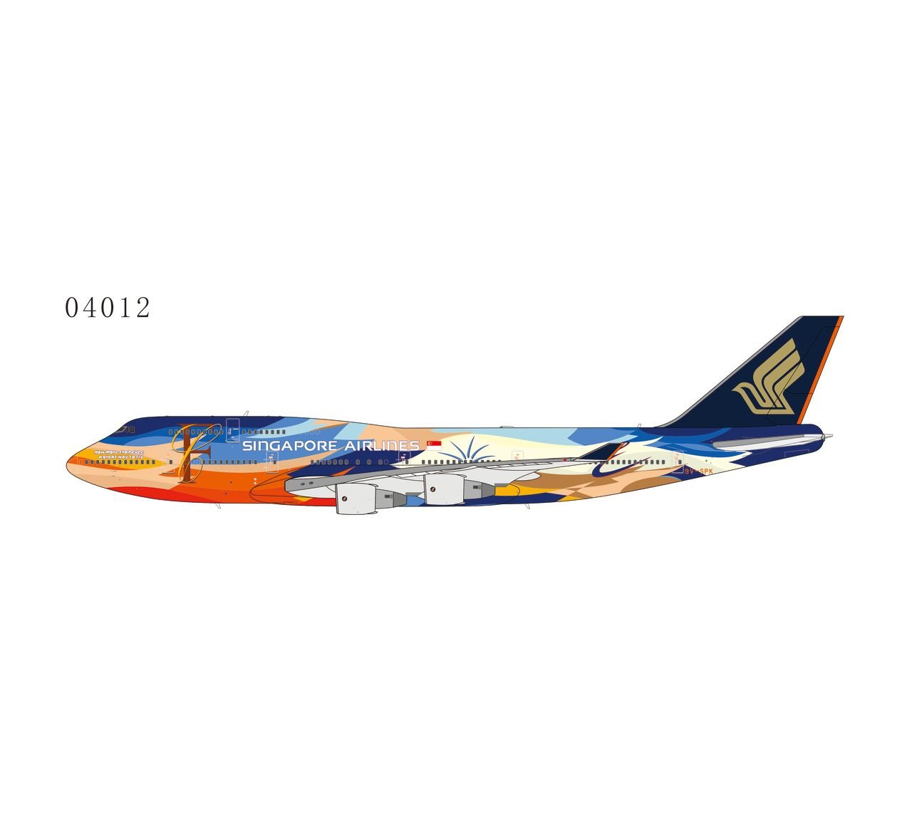 Pre - Order NG Models 04012 1:400 Singapore Airlines 747 - 400 9V - SPK (Tropical livery)