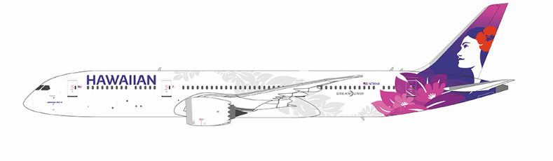 Pre - Order NG Models 55127 1:400 Hawaiian Air 787 - 9 Dreamliner N781HA (first 787 - 9 Dreamliner received by HA; named "Kapuahi")