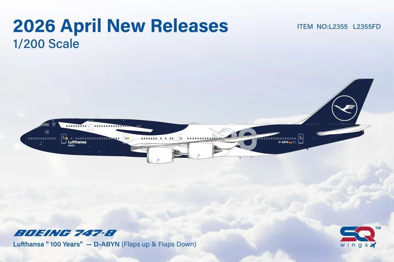 Pre - Order SQ Wings L2355FD 1:200 Lufthansa B747 - 8 D - ABYN "Flaps Down"