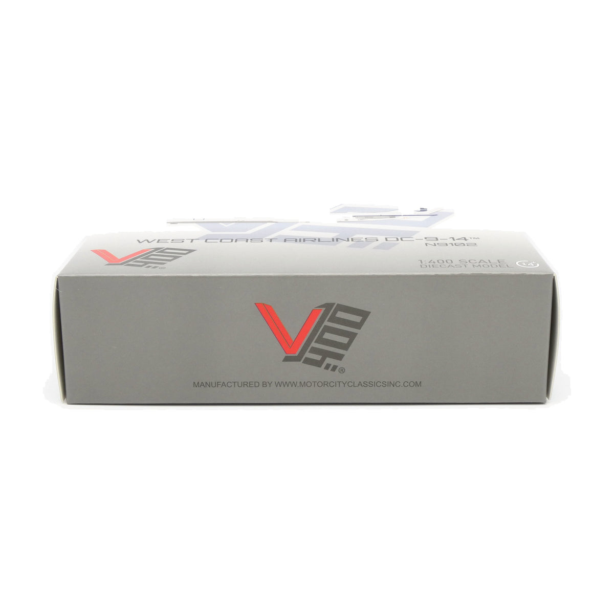 V1:400 1:400 scale West Coast Airlines DC-9-14 N9102 diecast model - packaging end panel