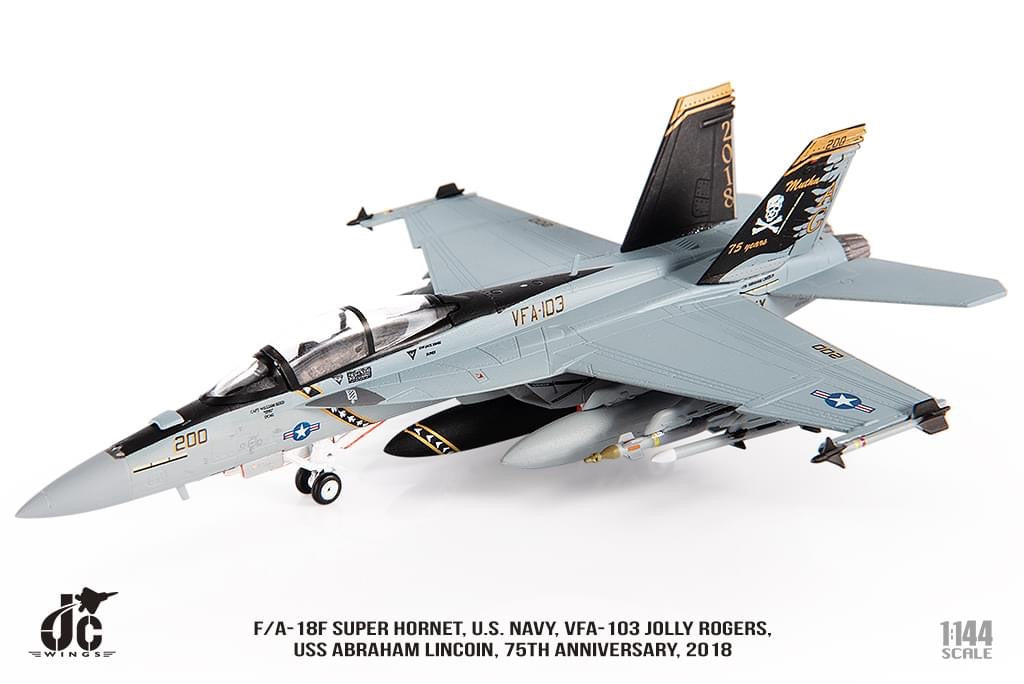 Jc Wings JCW-144-F18-003 1:144 F/A-18F Super Hornet, U.S. Navy VFA-103  Jolly Rogers, 75th Anniversary Edition, 2018