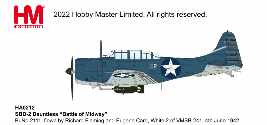 Hobby Master HA0212 1:32 SBD - 2 Dauntless “Battle of Midway” BuNo 2111, flown by Richard Fleming and Eugene Card, White 2 of VMSB - 241, 4th June 1942