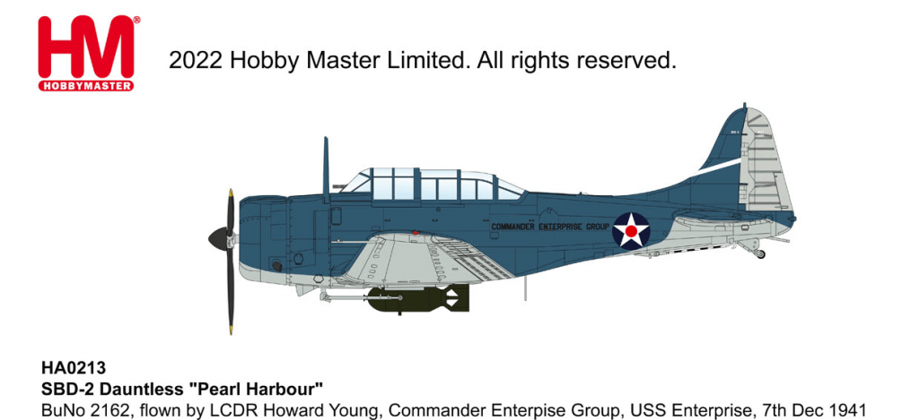 Hobby Master HA0213 1:32 SBD - 2 Dauntless "Pearl Harbor" BuNo 2162, flown by LCDR Howard Young, Commander Enterprise Group, 7th Dec 1941