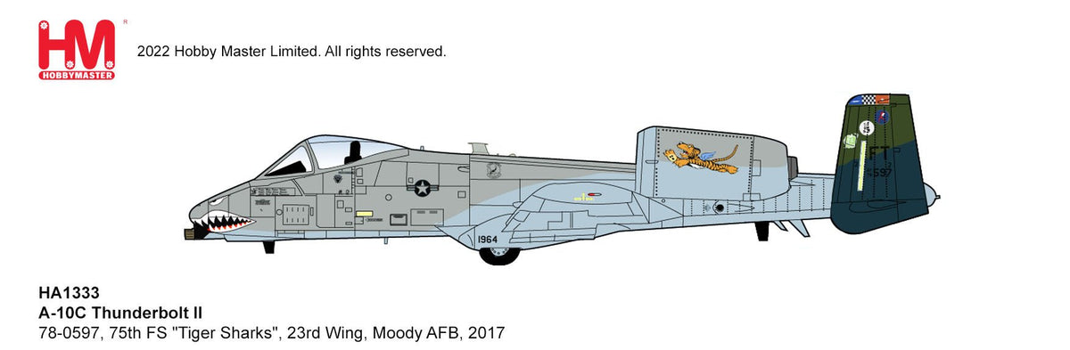 Hobby Master HA1333 1:72 A - 10C Thunderbolt II Warthog USAF, 78 - 0597, 75th FS "Tiger Sharks", 23rd Wing, Moody AFB, 2017