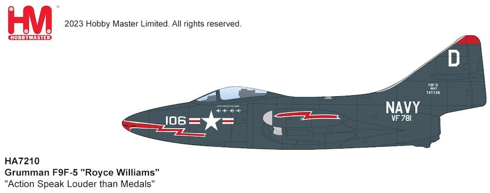Hobby Master HA7210 1:48 US Navy F9F - 5 Panther VF - 781 Pacemakers, White 106, Royce Williams, USS Oriskany
