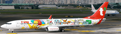 Pre - Order Jc Wings SA2TWB037 1:200 T'way Air Boeing 737 - 800 "Pikachu Jet TW"