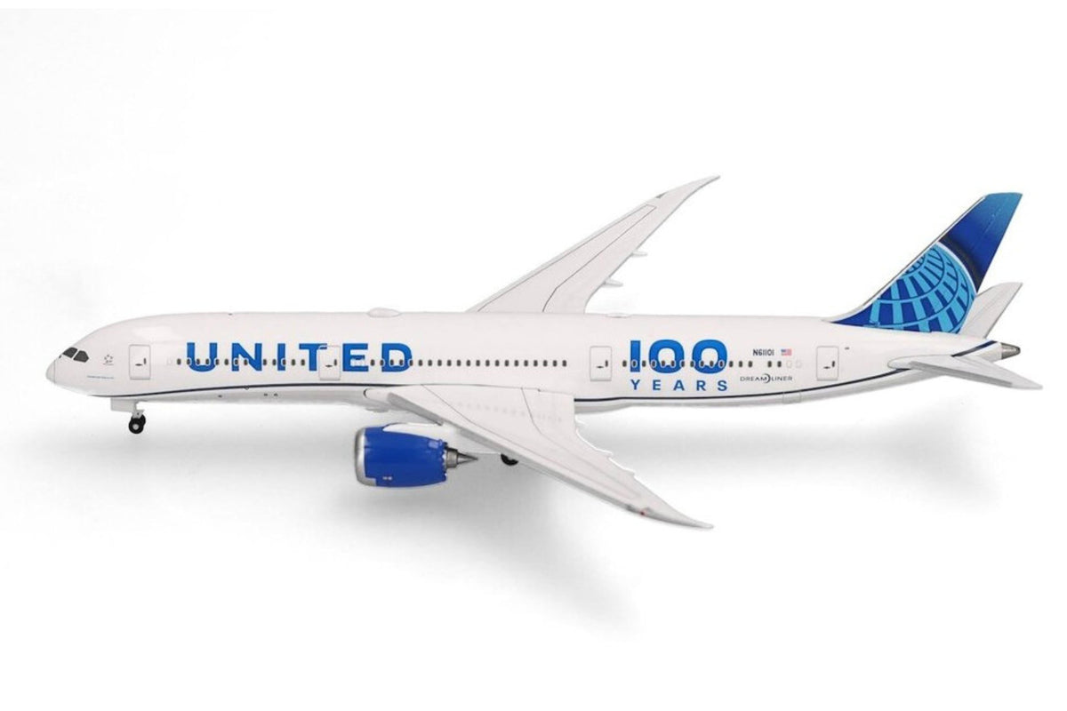 Herpa Wings 1:500 United Airlines Boeing 787-9 "100 Years" diecast model airplane
