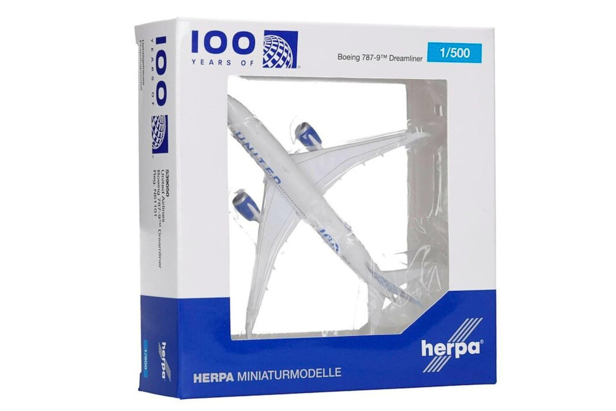 Herpa Wings 1:500 United Airlines Boeing 787-9 "100 Years" diecast model airplane