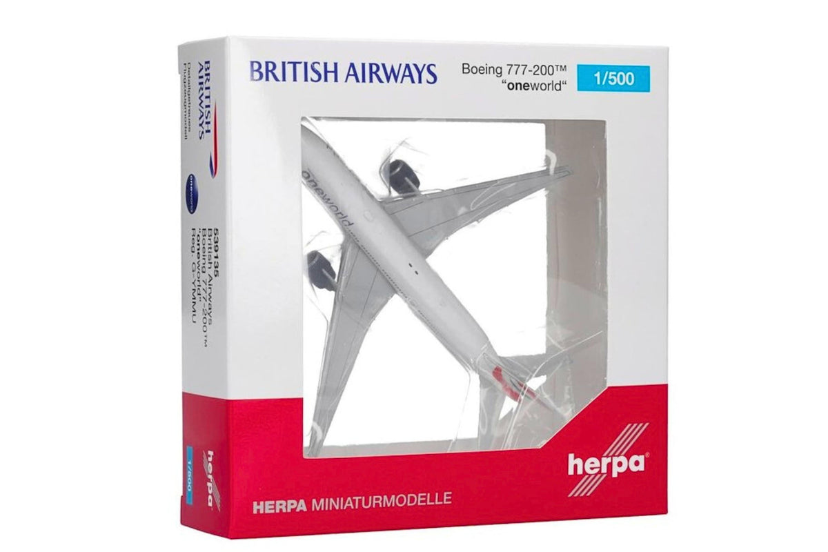 Herpa Wings 1:500 British Airways Boeing 777-200 "oneworld" diecast model airplane