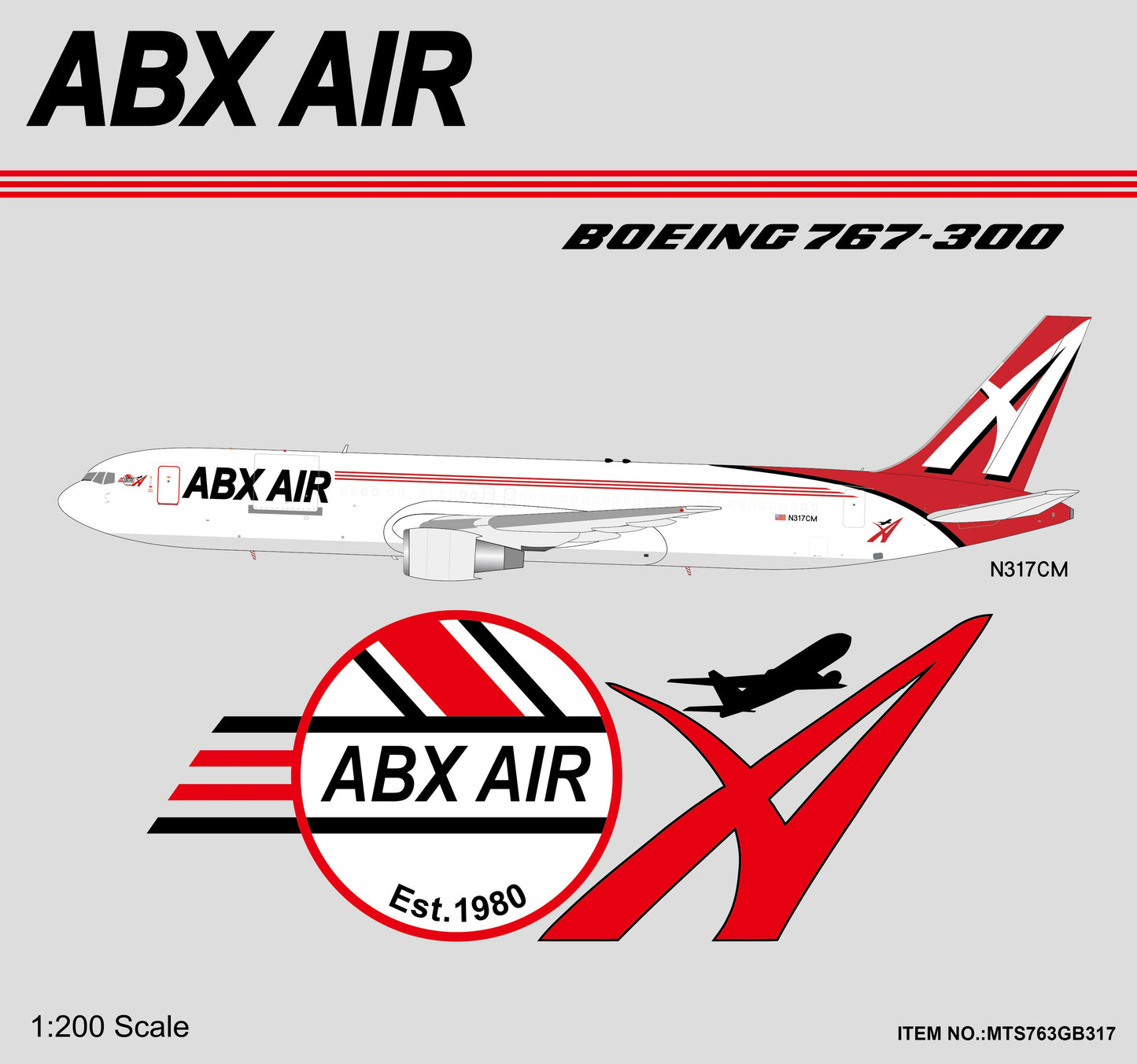 Pre-Order MTS Exclusive MTS763GB317 1:200 ABX Air Boeing 767-383/ER(BDSF) N317CM