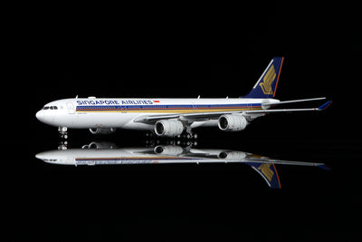 HX Models A530110F 1:400 Singapore A340-500 "LEADERSHIP" 9V-SGA "Flaps Down" diecast model airplane
