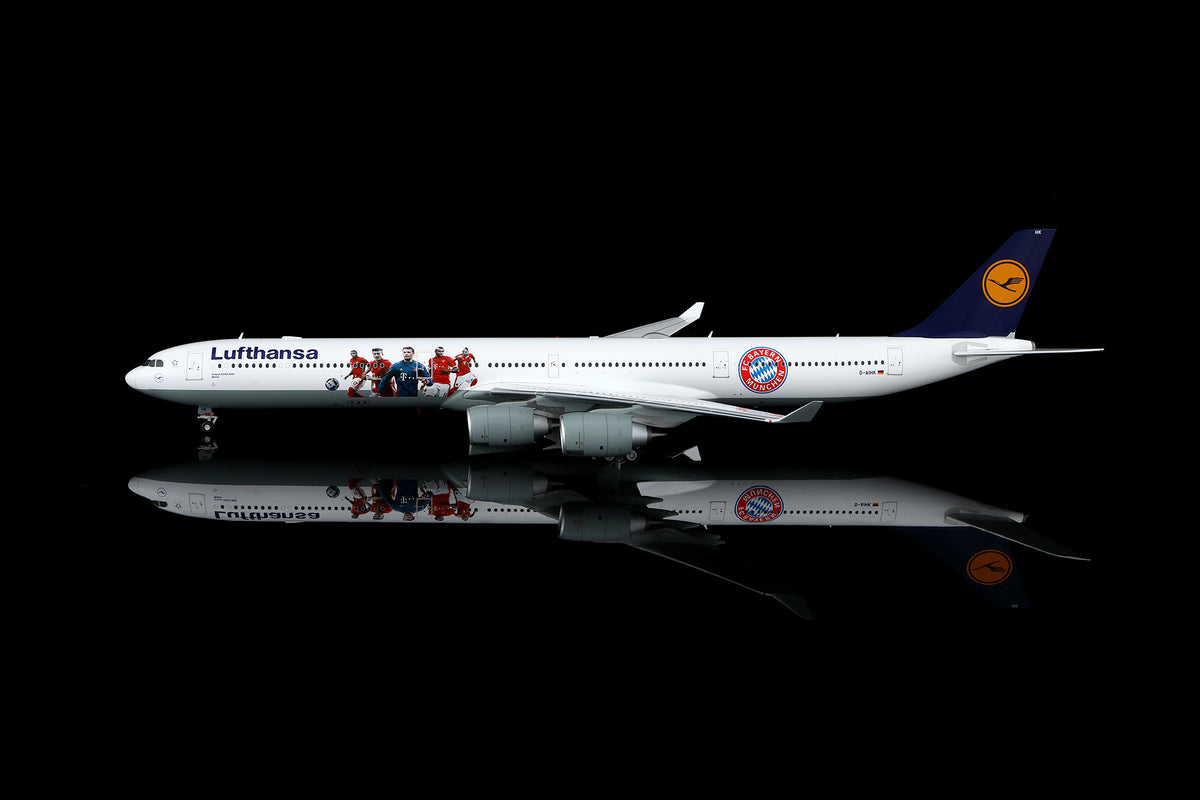 SQ Wings L2281FD 1:200 Lufthansa A340-600 D-AIHK "FC Bayern München special colours Flaps Down" diecast model airplane
