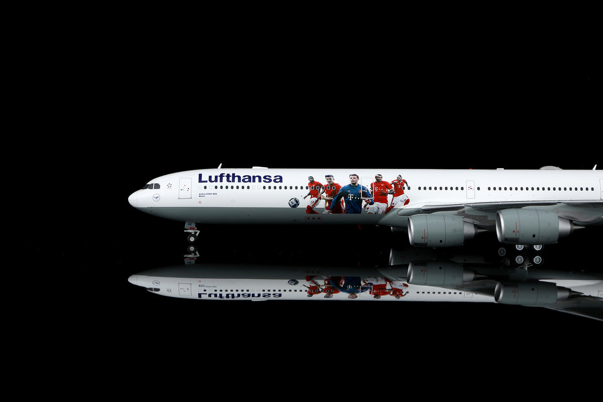 SQ Wings L2281FD 1:200 Lufthansa A340-600 D-AIHK "FC Bayern München special colours Flaps Down" diecast model airplane
