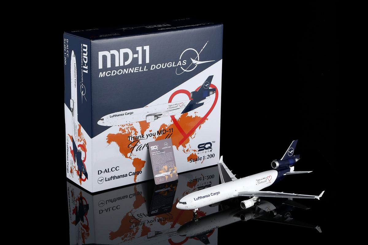 SQ Wings L2104FD 1:200 Lufthansa Cargo McDonnell Douglas MD-11 D-ALCC "Thank you MD-11, Farewell" "Flaps Down" diecast model 
